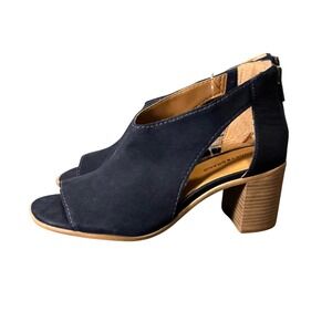 Lucky Brand Saimy Navy Blue Leather Peep Toe Block Heel Booties Sandals 9M 40